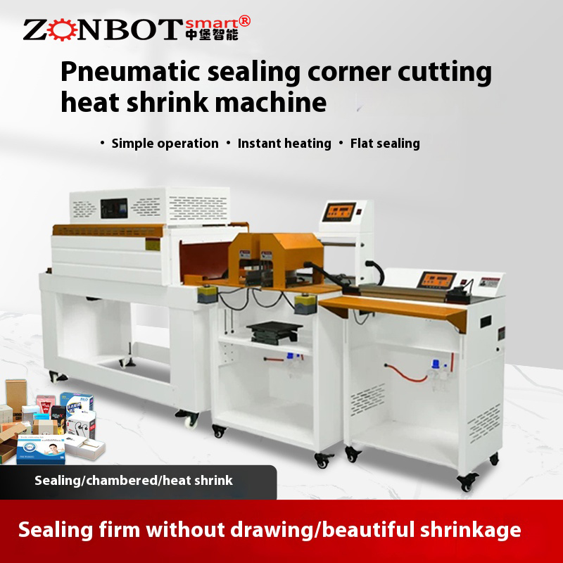 What safety precautions should be taken when operating a pneumatic sealing, corner-cutting, and heat shrinkage packaging machine?